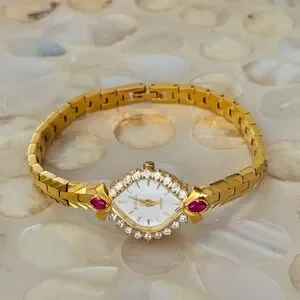 Elegant 18k Gold Plated Diamond Bracelet Watch With Genuine Pink Rubies PATEK PHILIPPE ROSE GOLD, DIAMOND AND RUBY, REF. 2274  main image 4